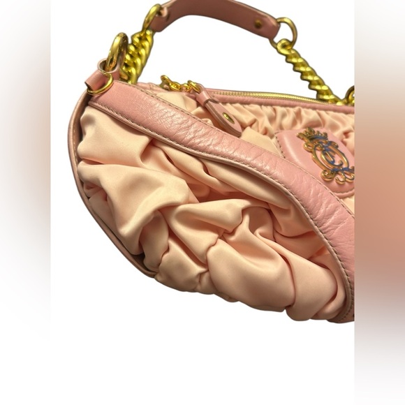 Juicy Couture Pink Ruched Pleated Nylon Gold Chain Handle Vintage Purse Handbag - Picture 3 of 16